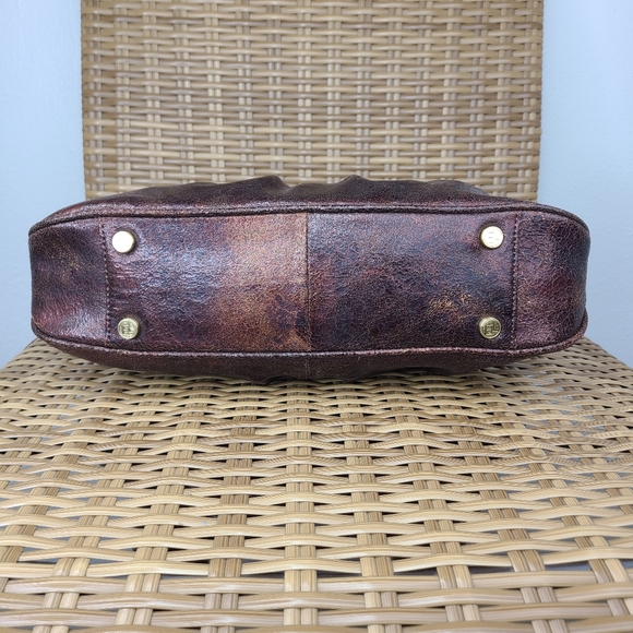 Elliott Lucca Bag Shoulder Handbag Leather Distressed Maroon Gold Hardware Braid - Picture 5 of 15